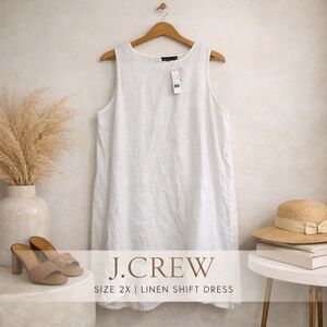 J.Crew White Linen Shift Dress Size 2X Sleeveless Lined